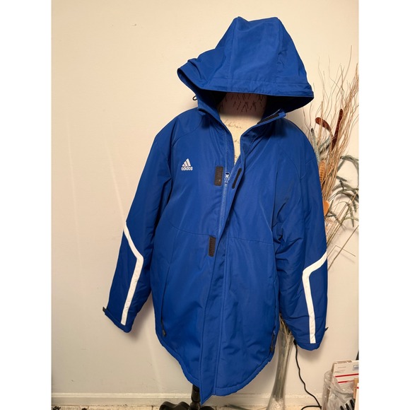 Adidas climaproof Men's Blue Hooded Winter Parka Jacket Size L puffer